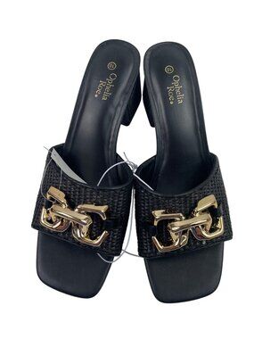 Ophelia Roe Womens Black Mules Sandals With Gold Accents Size 10 Medium